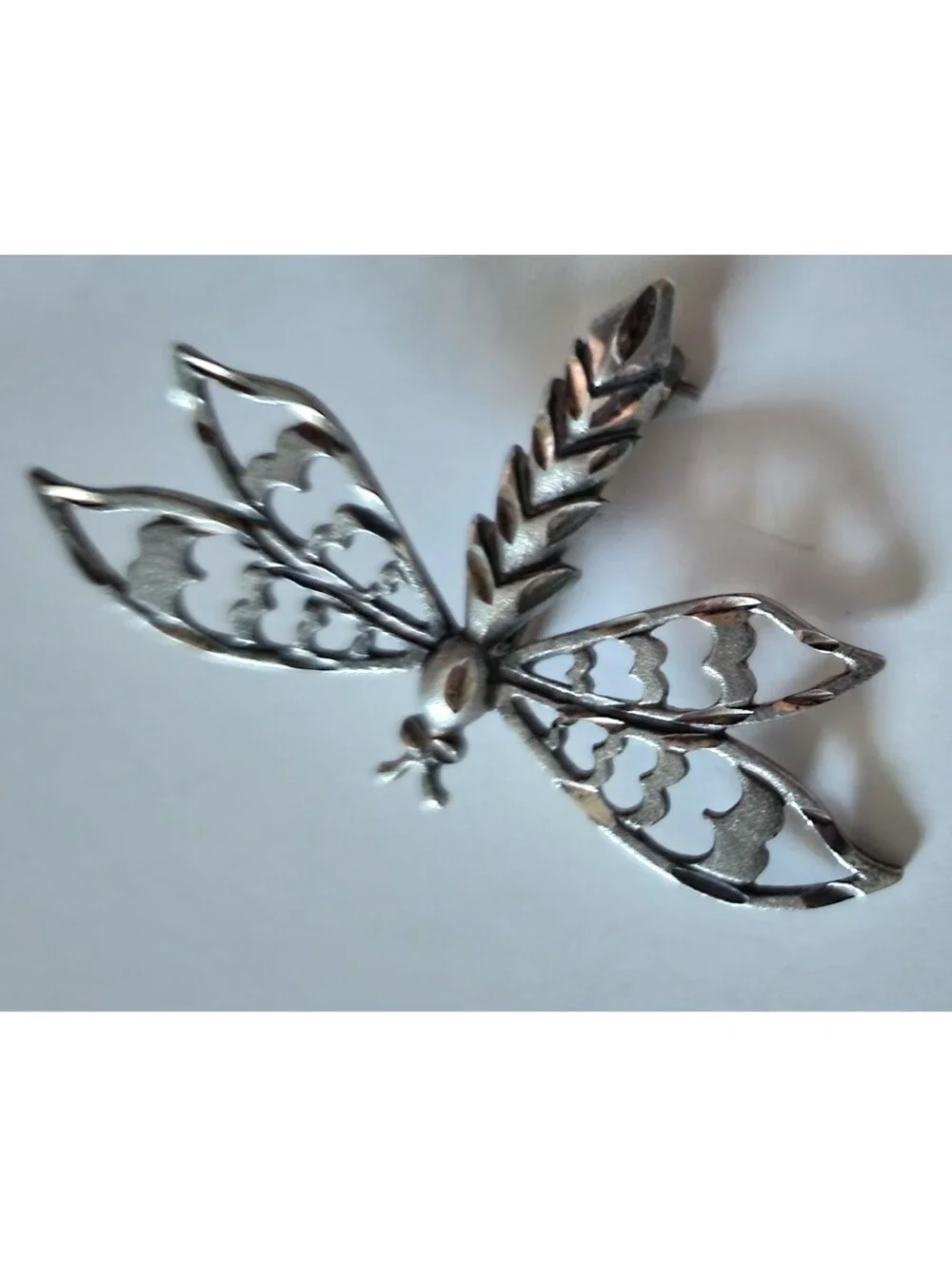 Dragonfly Fly Insect Brooch 925 Stetlimg Silver VTG Shube